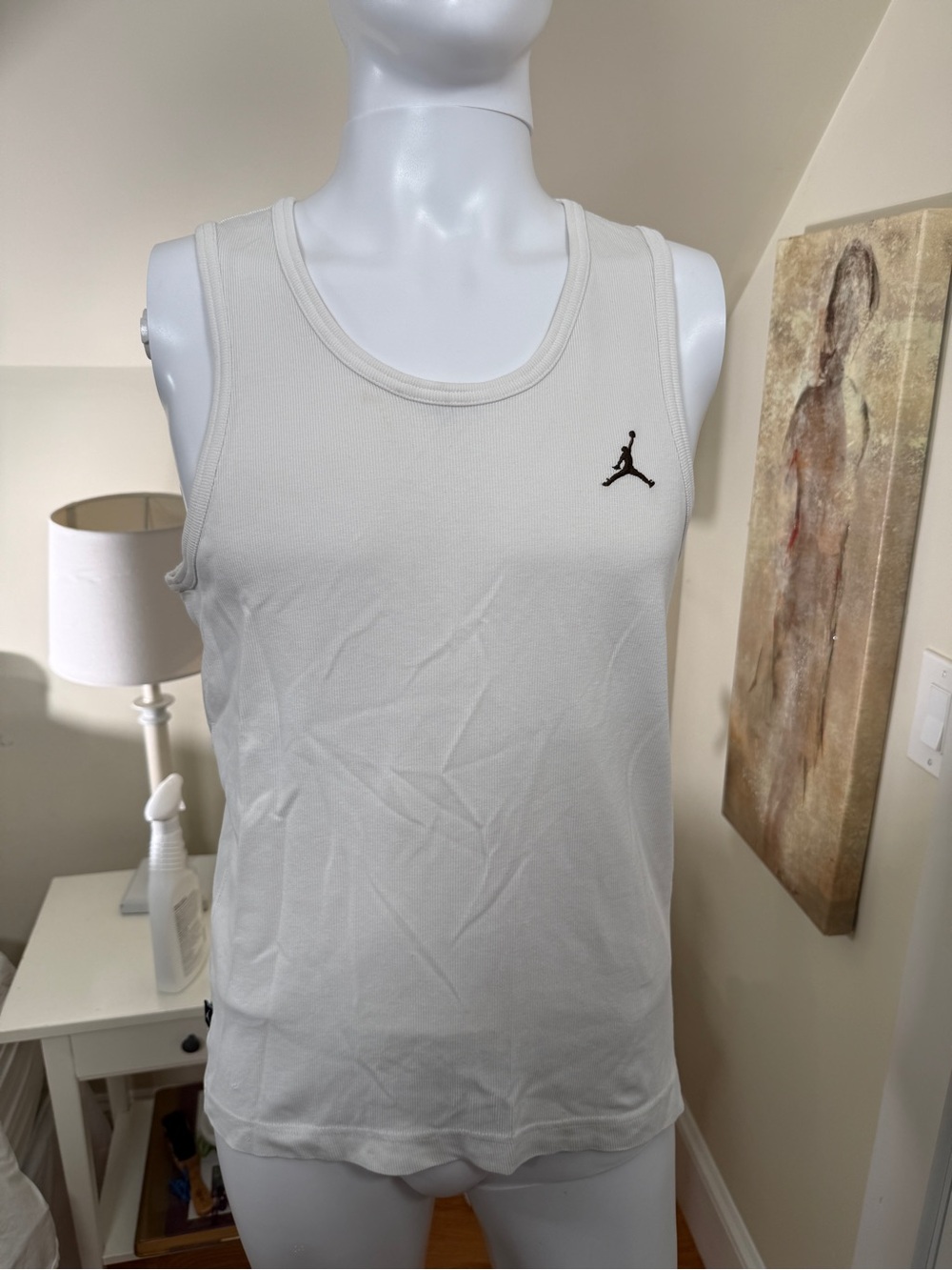 Jordan White Ribbed Tank Top Men’s Large Jumpman Sleeveless Shirt